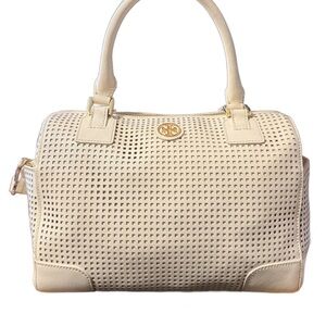 Tory Burch Robinson Perforated Middy Satchel Top Handle Bag